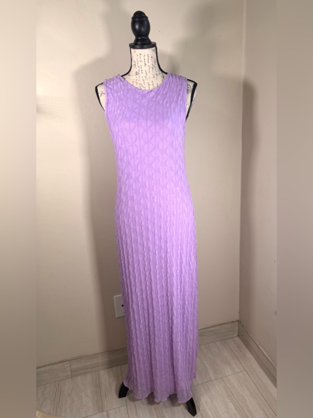 Sleeveless Lavender Cable-Knit Maxi Dress